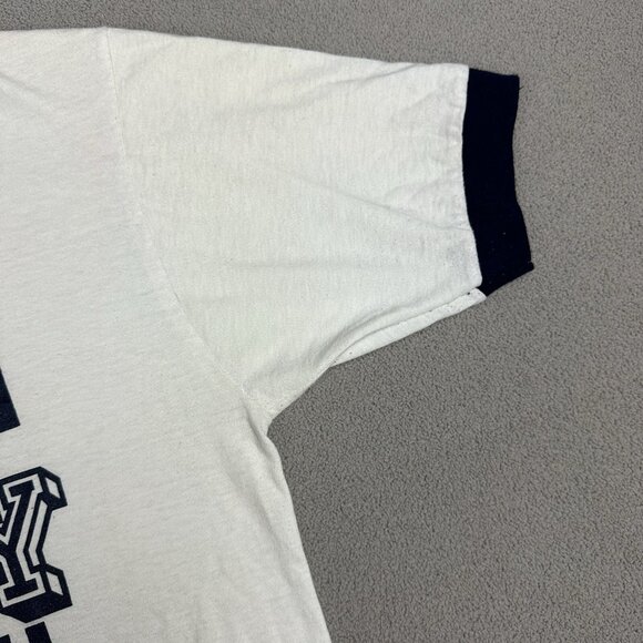 Vintage Military T Shirt 80s USA Ringer Soffe US Navy White Stencil Davis - Picture 4 of 7